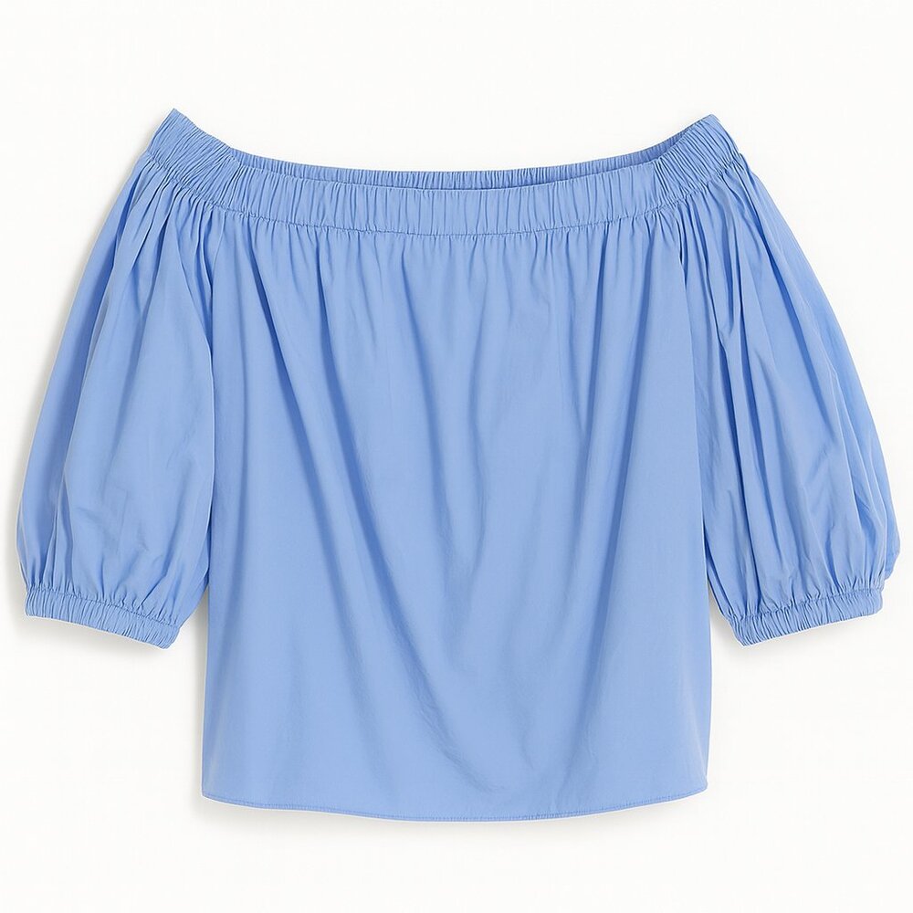 Milly Light Blue Off-the-Shoulder Top Elastic Band Romantic Nautical Coastal